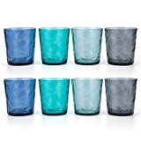 Ice Carving Style Vasos de plástico acrílico de 350 ml, juego de 8 vasos multicolores, sin BPA, aptos para lavavajillas